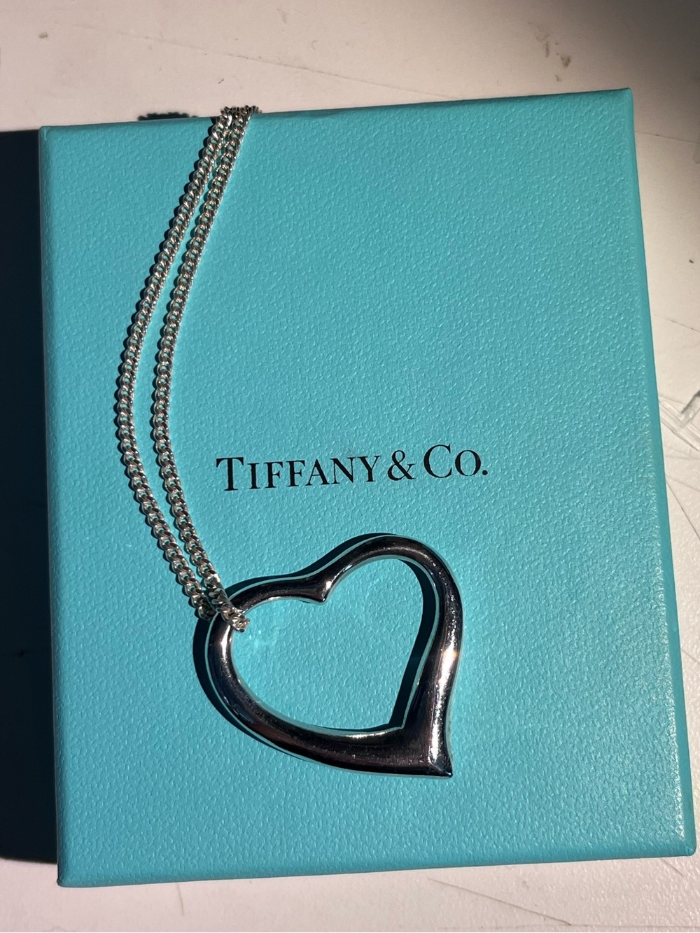 Tiffany & Co. Silver Open Heart Pendant Necklace on Chain